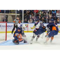 Flint Firebirds' Noah Bender versus Saginaw Spirit's Kristian Epperson